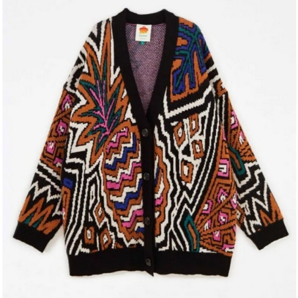 💕FARM RIO💕 Caramel Tropical Stripes Cardigan ~ Tropical Stripes Print XL NWT - Picture 7 of 16